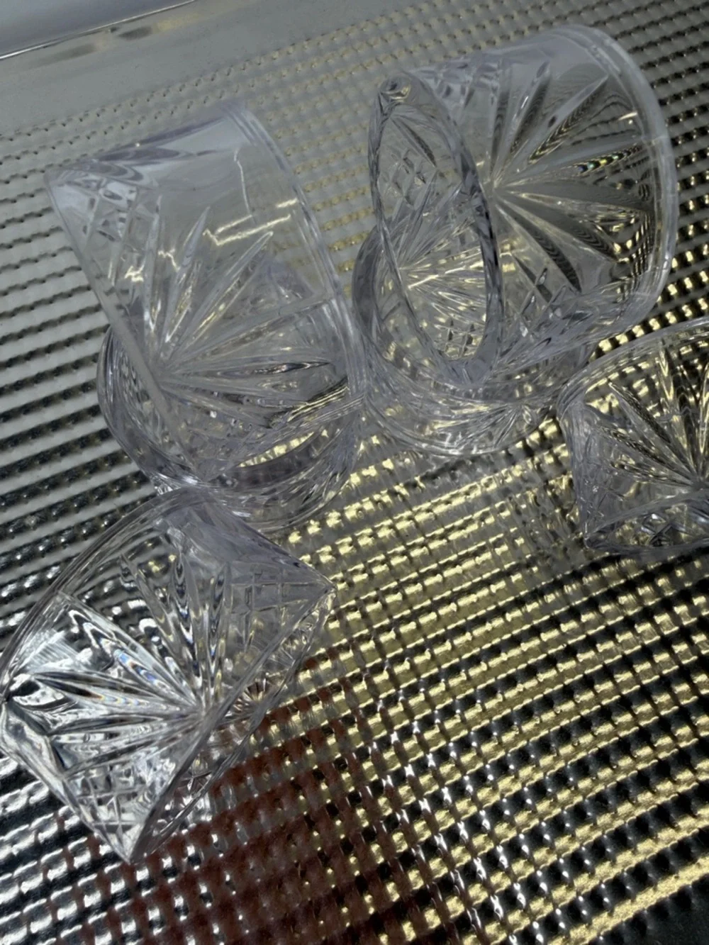 Faux Cut Crystal Hard Plastic Acrylic Napkin Ring Set of 6